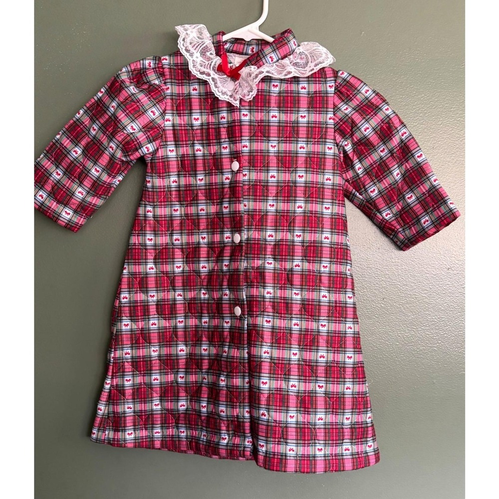 Vintage 90's Cassie Red Plaid Girls 2T Robe Lacy Collar - Picture 5 of 5